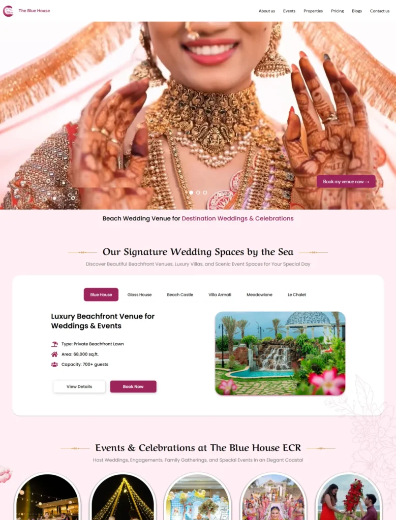 The Blue House beach wedding venue website