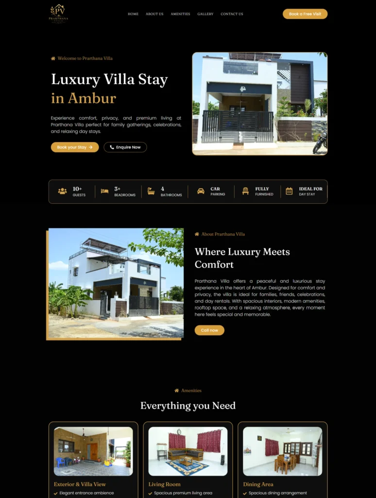 Prarthana Villa website development project